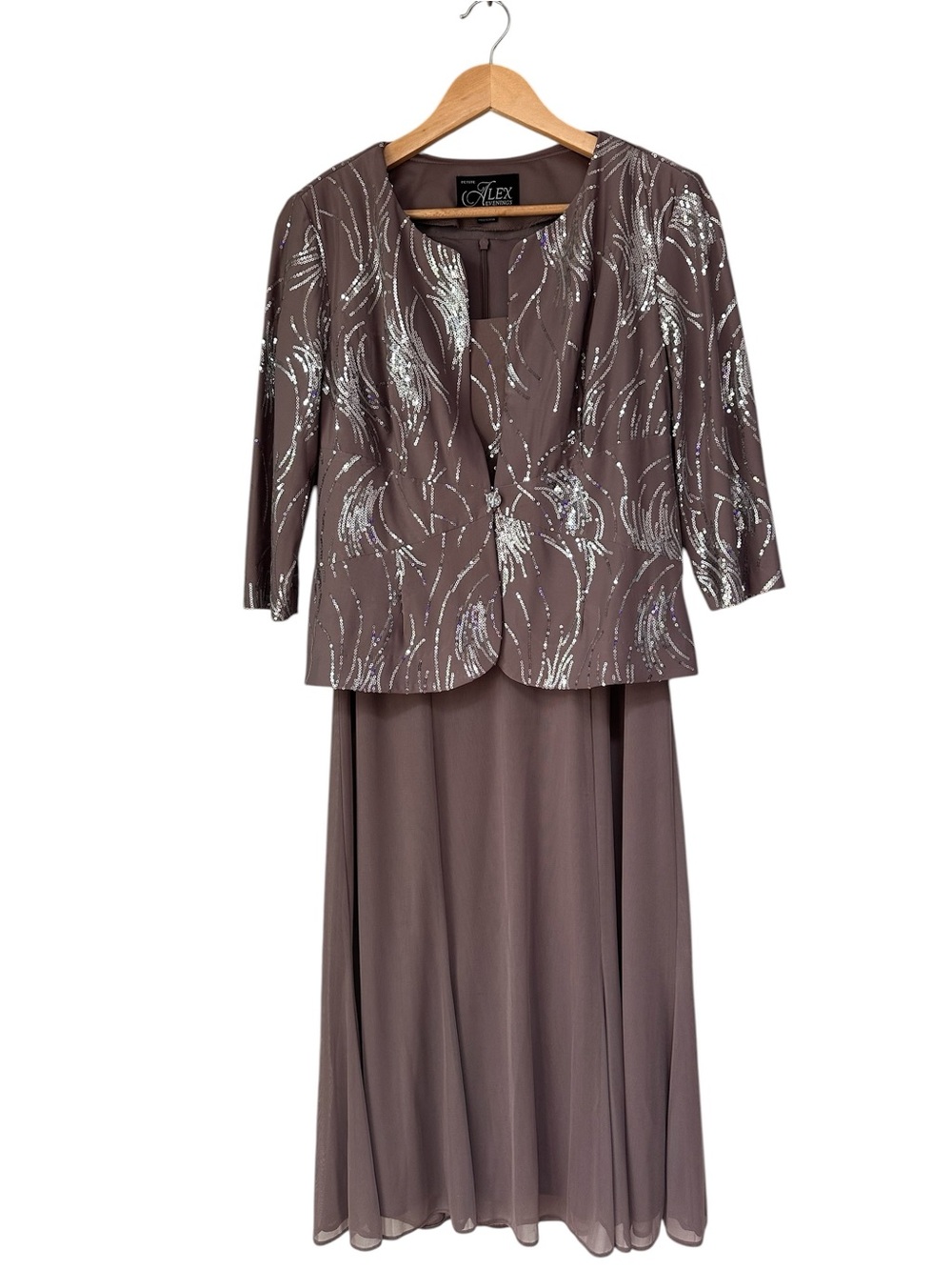 Alex Evenings Petite Two-Piece Mother of the Bride Dress Jacket Set, Taupe, 12P